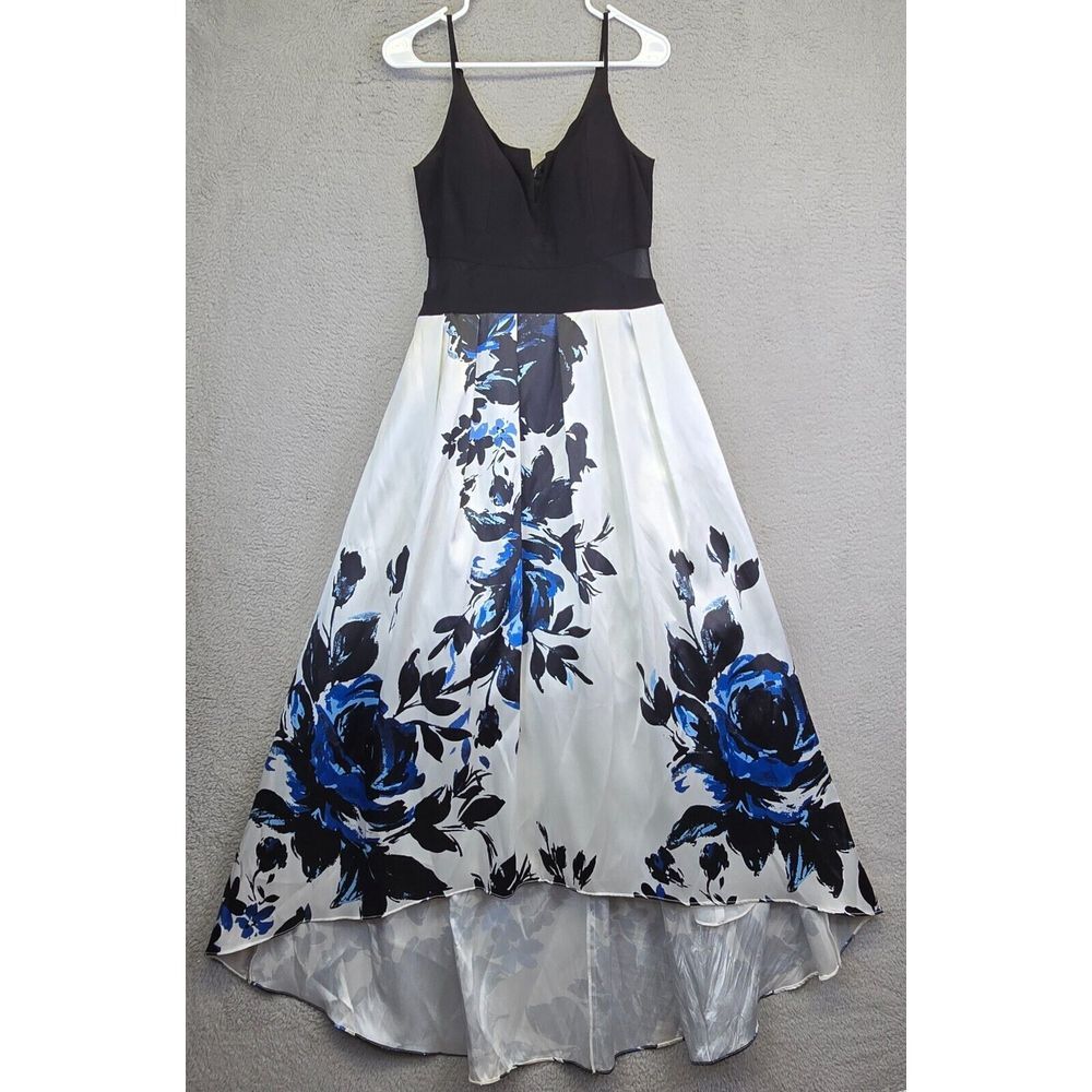 Xscape Maxi Dress Womens 10 Black White Hi Lo Empire Waist Floral Fairy Y2K Gown